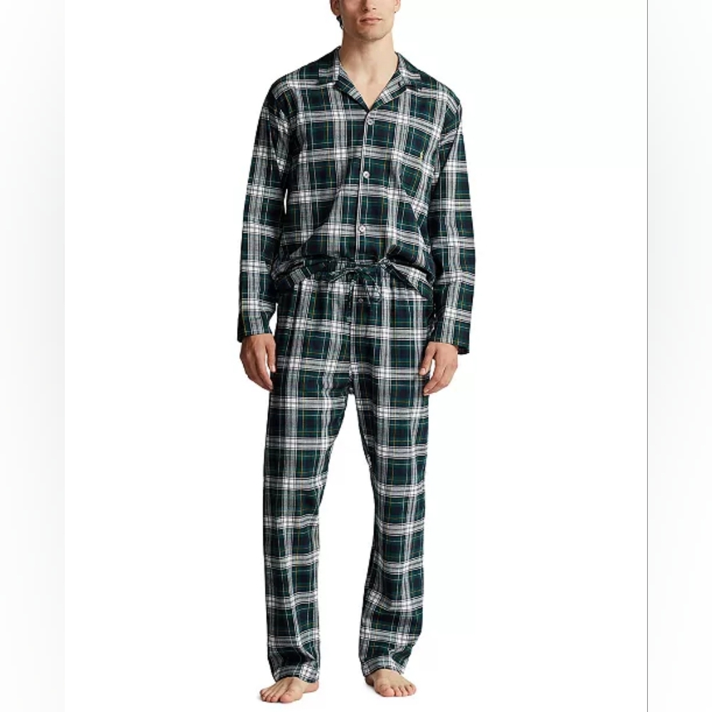 Polo Ralph Lauren Plaid Flannel Pajamas Set Green Size L